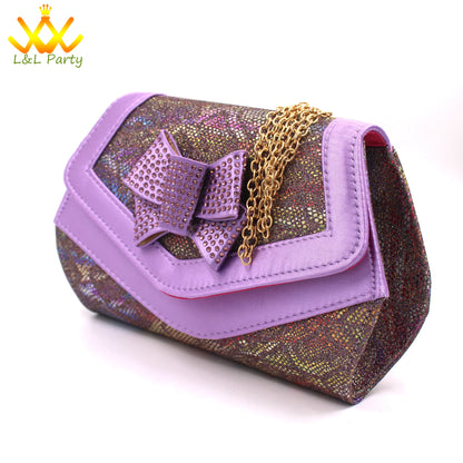 Italian Women Shoes Matching Bag Set in Sky Blue Color Comfortable Heels with Appliques for Wedding