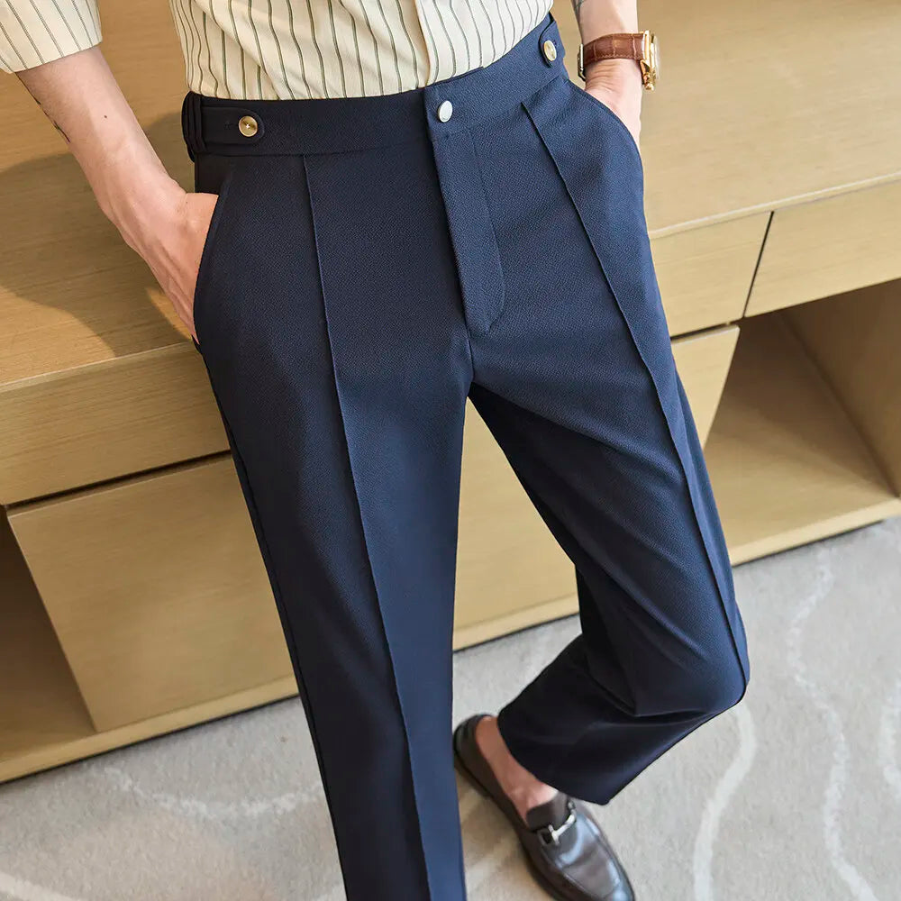 Men's Classic Black Dress Pants with Double Button Waistband, Perfect for Formal and Business Occasions Adjustable Waist.28-38