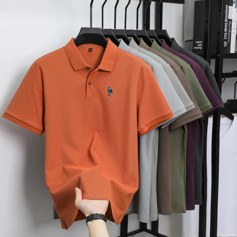100% pure cotton T-shirt for summer new men's shortsleeved comfortable breathable polo shirt exquisite teddy bear embroidery top