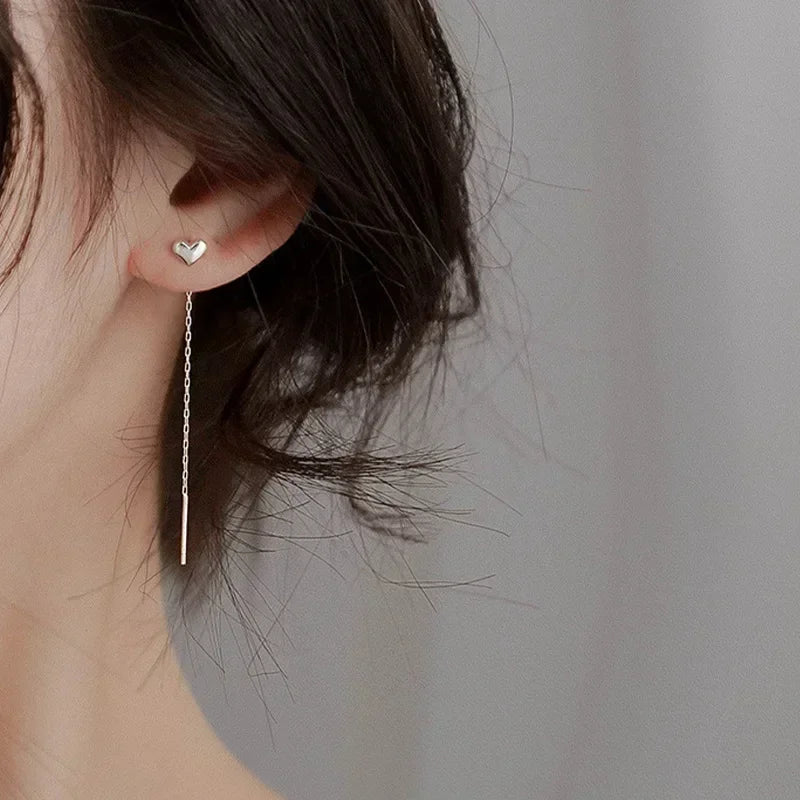 Retro Classic Long Tassel Ear Line Drop Dangle Earring for Women Charm Silver Color Stainless Steel Chain Hanging Earing Jewelry