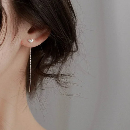 Retro Classic Long Tassel Ear Line Drop Dangle Earring for Women Charm Silver Color Stainless Steel Chain Hanging Earing Jewelry