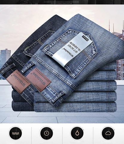 Wthinlee Business Men Jeans Casual Straight Stretch Fashion Classic Blue Black Work Denim Trousers Spring Summer Brand Clothing