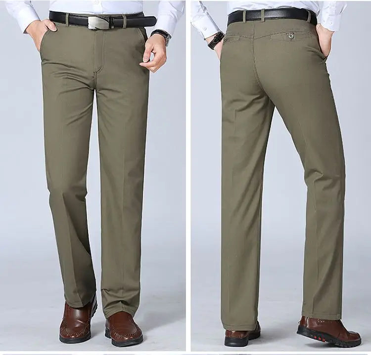 Professional Business Men's 100% Cotton Trousers Autumn Thick Summer Light Smart Office Style Quick-Drying Work Pants GOZBKF