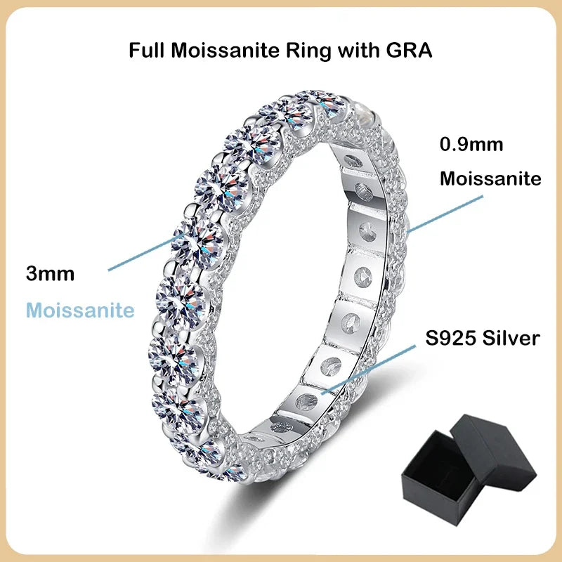 Luxury 2.2cttw 3mm Moissanite Full Enternity Diamond Engagement Ring For Women S925 Silver Wedding Band Rings Fine Jewelry