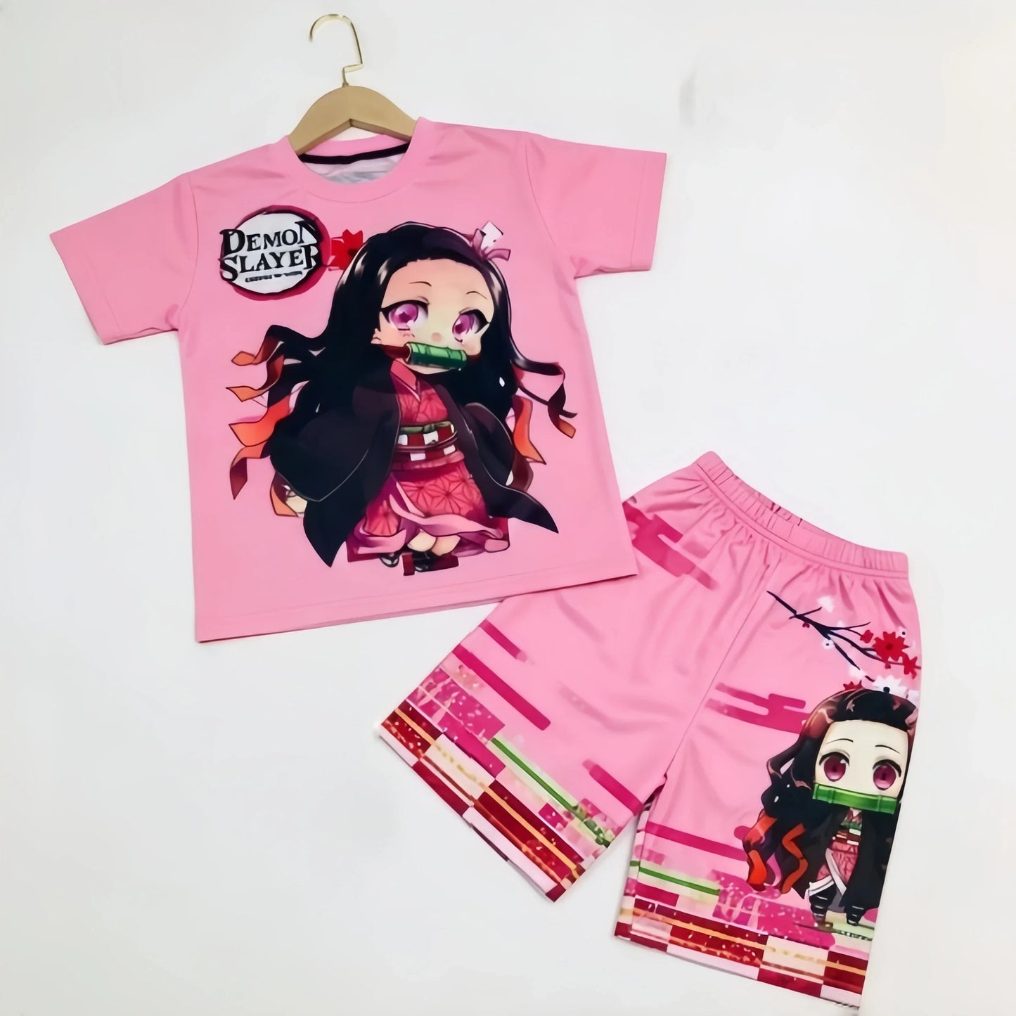 Demon Slayer Kids T-shirt Shorts Set  Anime Kimetsu Tanjiro Rengoku Zenitsu Print BoysGirls Casual Summer Outfit 2Pcs Sportswear
