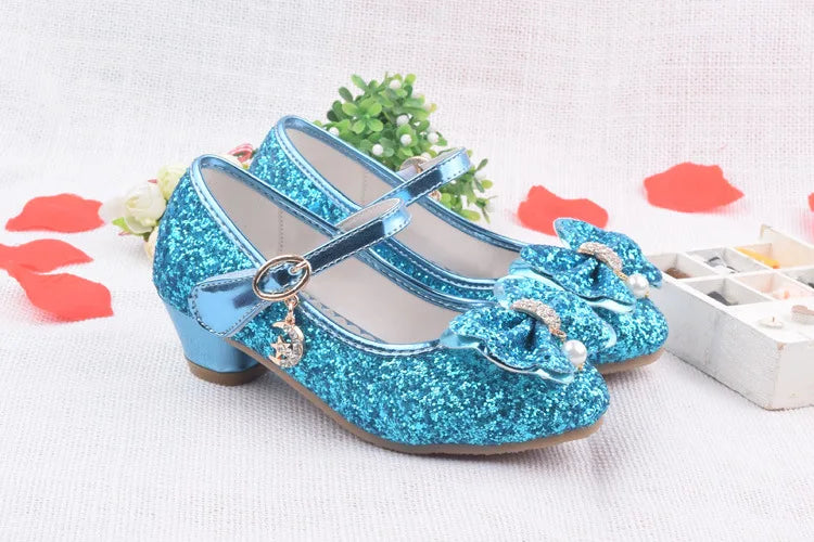 Spring Children Shoes Girls High Heel Princess Dance Sandals Kids Shoes Glitter Leather Fashion Girls Party Dress Wedding Shoes