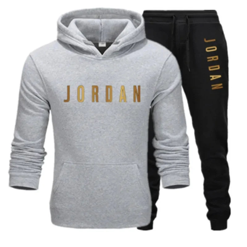 Men's printed sports suit hoodie and sweatpants two-piece set  suitable for casual sports street wear
