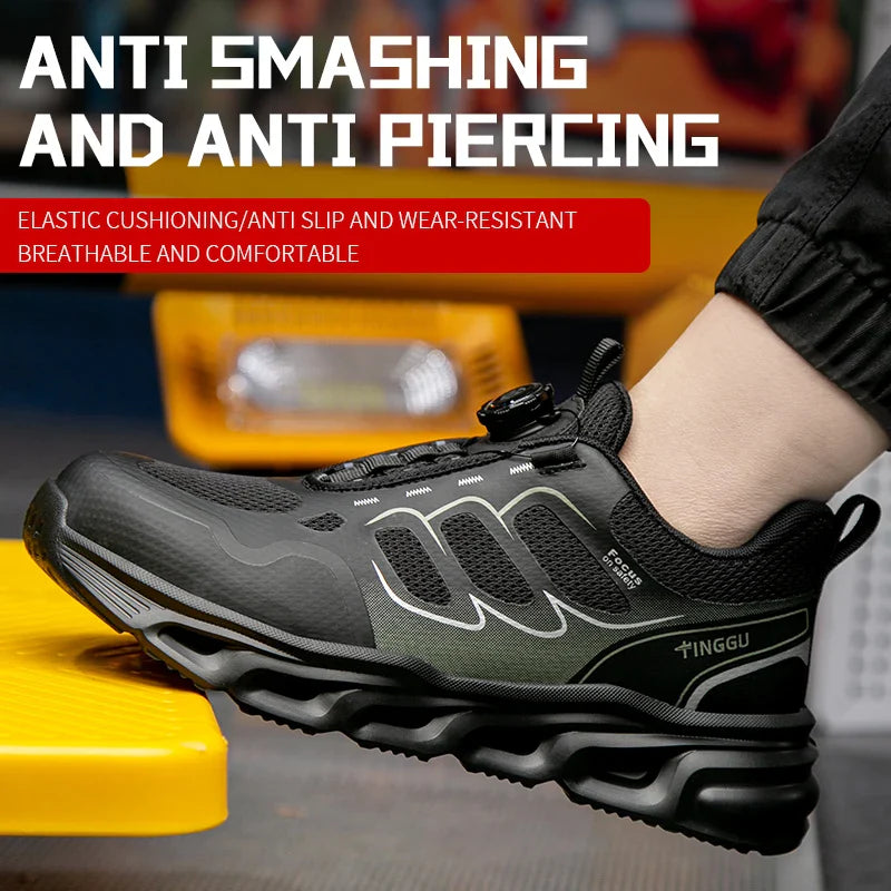 NEW Rotary Buckle Security Boots for Men WorkSneakers Women Boots Breathable Steel Toe ShoesSafety Puncture-Proof Men Boots