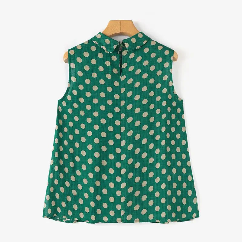 Women Dots Tank Tops 2024 Summer Sleeveless Camis Blouse Korean Fashion Round Neck Shirt Casual Loose Round Neck Tunics
