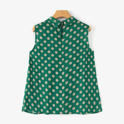 Women Dots Tank Tops 2024 Summer Sleeveless Camis Blouse Korean Fashion Round Neck Shirt Casual Loose Round Neck Tunics