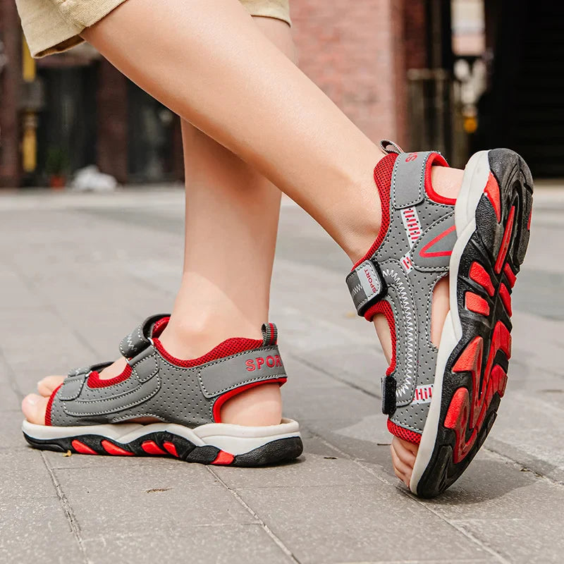 New Design Kids Sandals Boys Barefoot Shoes Summer Beach Waterproof Casual Sneaker PU Leather Sports Sandals for Boy 4-12 Years