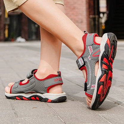 New Design Kids Sandals Boys Barefoot Shoes Summer Beach Waterproof Casual Sneaker PU Leather Sports Sandals for Boy 4-12 Years