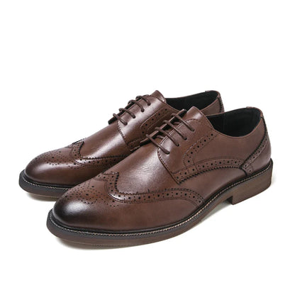 Retro leather shoes - men's brook engraved lace-up British business formal soft-soled fashionable casual trendy shoes