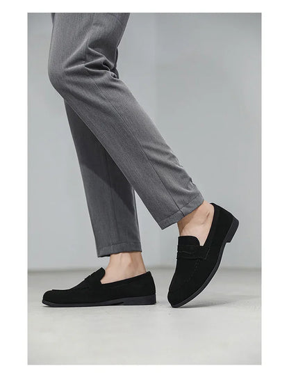 Retro Brown Men's Loafers Comfortable Suede Leather Casual Shoes Man Slip-on Shoes Flat Moccasins For Men zapatos de hombre