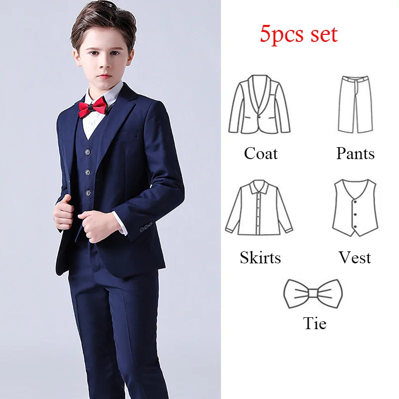 1-14 Years Children Boy Wedding Suit Black Nave Blue Elegant Suits For Children Boys Suits Outfits Set Teenager Kids Suits