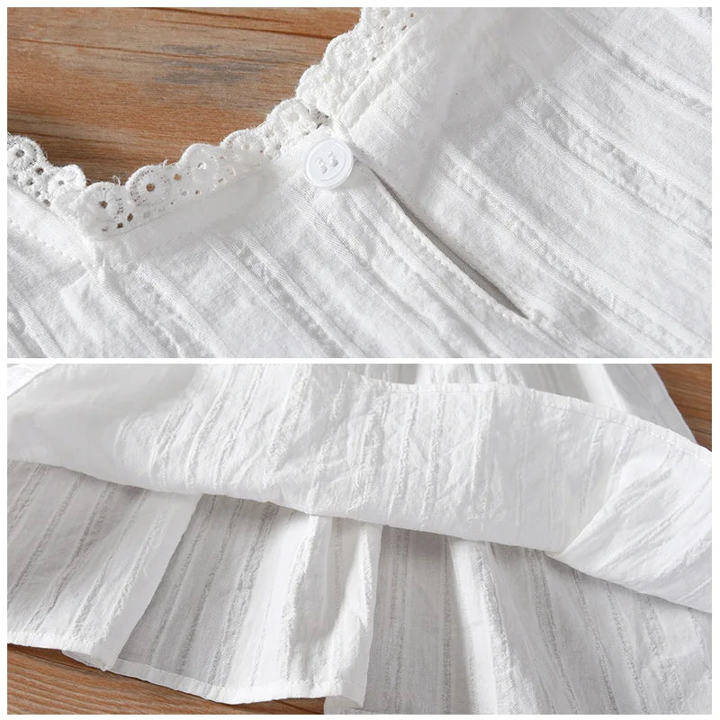 Baby Girls Summer Clothes Elegant White Dress with Lace Trim Children Princess Dress Lovely for Kids
