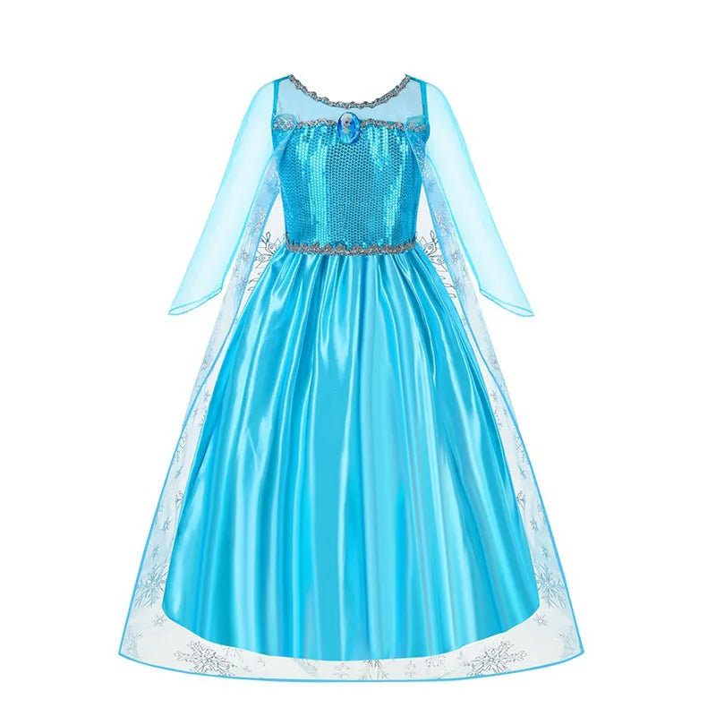 Jasmine Rapunzel Snow Queen Elsa Princess Dress Girl Mesh Sequin Dress Kids Cosplay Belle Aurora Costumes Carnival Party Gowns