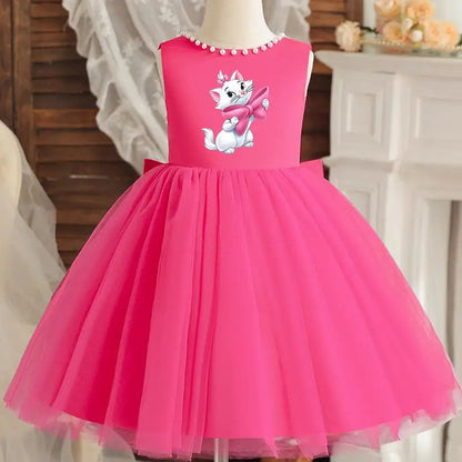 Princess Girl Bow Dress Kids Tulle Wedding Guest Party Birthday Pearls Elegant Bridesmaid Pageant Prom Ball Gown Gift