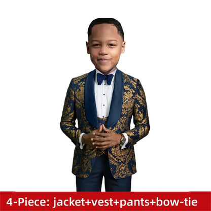 Paisley Classic 4-Piece Suits for Boys 3T-14 Smart Stylish Boy's Tuxedo Formal Outfit Kids Blazer Vest Pants Back to School