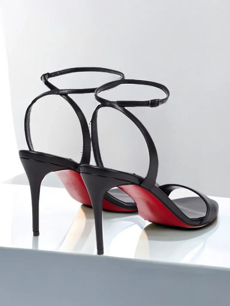 Novas sandálias de salto fino nude sexy de peça única com salto alto, com temperamento feminino, sapatos de salto alto confortáveis para mulheres francesas