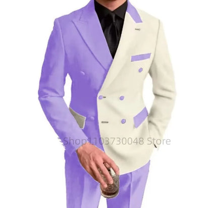 2PCS Fashion Wedding Men Suits Slim Fit Peak Lapel Double Breasted Blazer Pants Set for Party Prom Formal Business Men Clothes