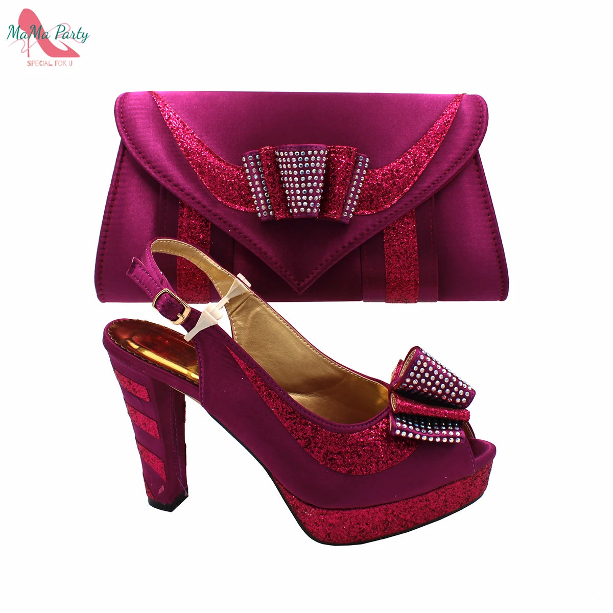 Fashion Pretty Peep Toe African Women Shoes Matching Bag Set in Silver Color Elegant Style Platform Sandals for Party