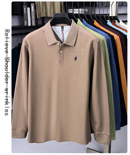 100% cotton high-end brand long sleeve polo shirt new Paul pony embroidery luxury comfort men's business leisure lapel T-shirt