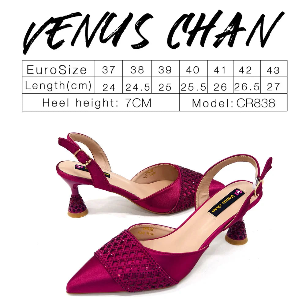Fashion Brown Color Women's Party Shoes and Bag Set With Elegant Diamond Butterfly Design - Stylish and Chic