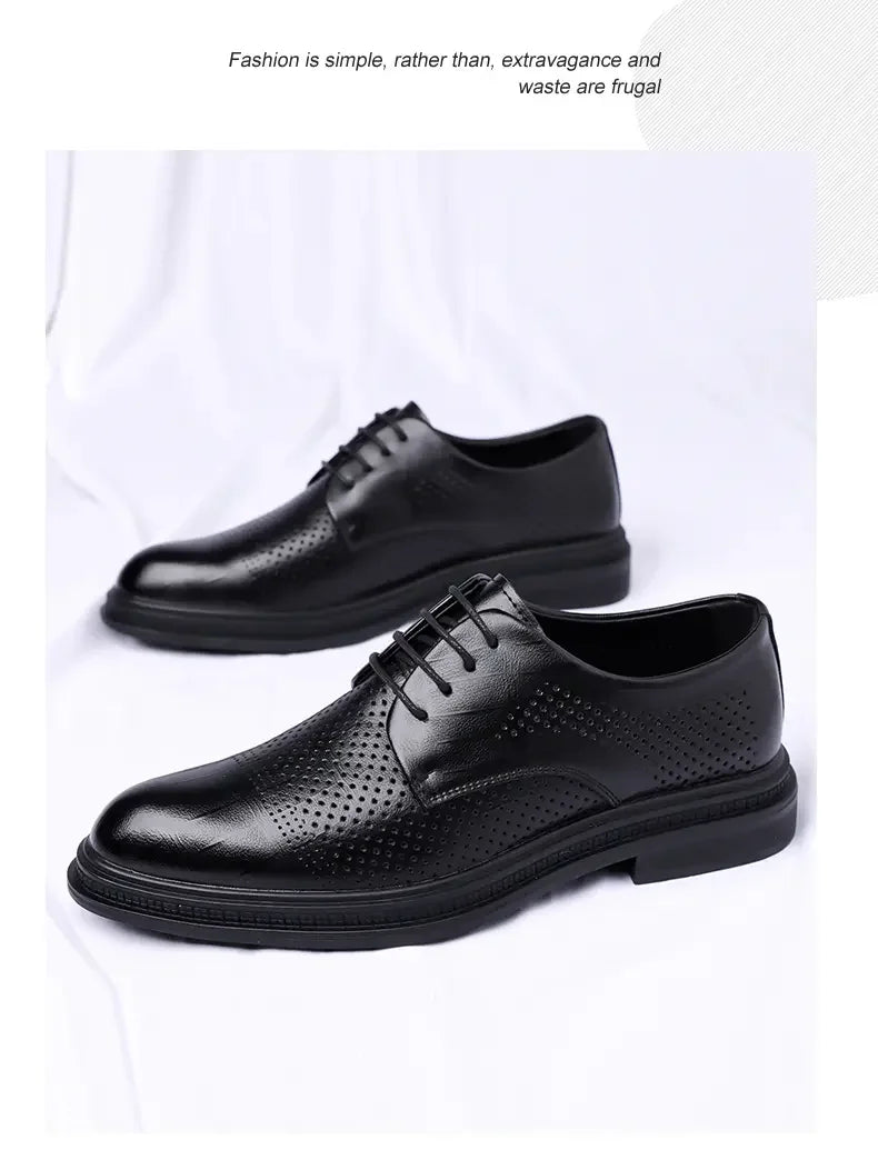 Men's 6cm/8cm Height Increase Breathable Hollow Out Oxford Dress Shoes Leather Formal Business Wedding Groom Shoes for Summer