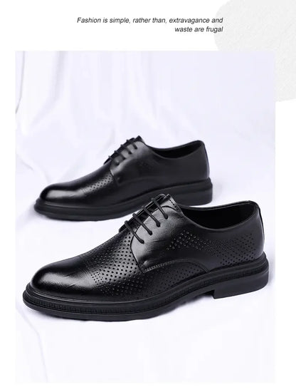 Men's 6cm/8cm Height Increase Breathable Hollow Out Oxford Dress Shoes Leather Formal Business Wedding Groom Shoes for Summer