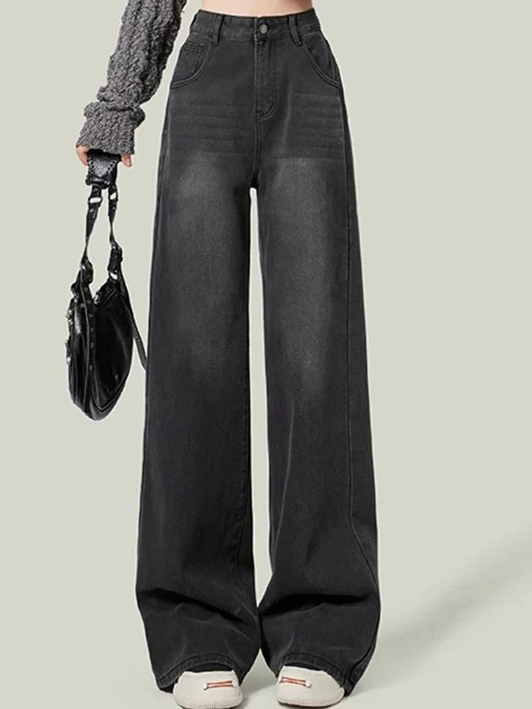 Woman High Waist Jeans Lady Slim Fit Loose Denim Wide Leg Pants