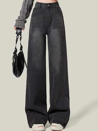 Woman High Waist Jeans Lady Slim Fit Loose Denim Wide Leg Pants