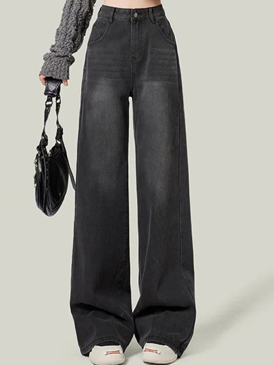 Woman High Waist Jeans Lady Slim Fit Loose Denim Wide Leg Pants