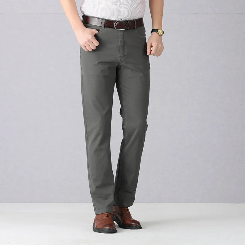 Dayton Olive Stretch Chinos:Mens Suit Pants Cotton Casual Stretch Male Trousers Long Straight High Quality Dress Pants 40 42 44