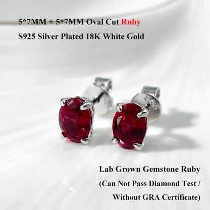 5*7mm Oval Cut Ruby Emerald Moissanite Stud Earrings Lab Grown For Women Man Unisex Gemstone Party 925 Silver Earring Gift