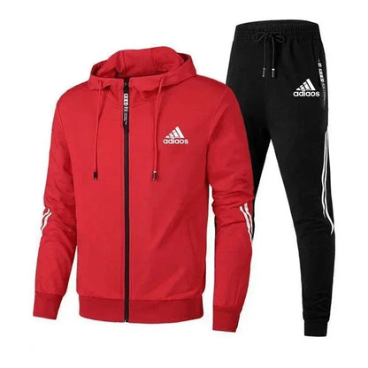 Men's casual sports and fitness set, Spring and Autumn outdoor fashion hooded zipper jacket + jogging pants two-piece set