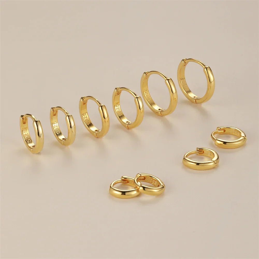 Silver 925 1 pair Women Small Hoops Earring Piercing Ear Cartilage Tragus Simple Thin Circle Anti-allergic Ear Buckle