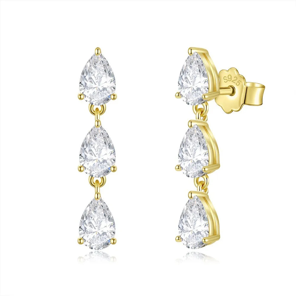 3-Stone Pear Cut Real Moissanite Diamond Drop Earrings for Women 925 Sterling Silver Waterdrop Dangle Earring with Certificate
