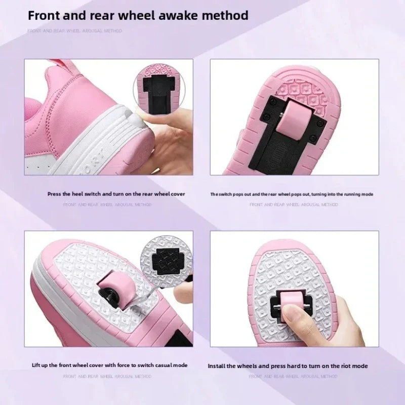 Ultra-Light Leathe Two Wheels Children's Sport Roller Skate Shoes for Kids Boys Girls Walking Running Sneakers Outdoor for Women