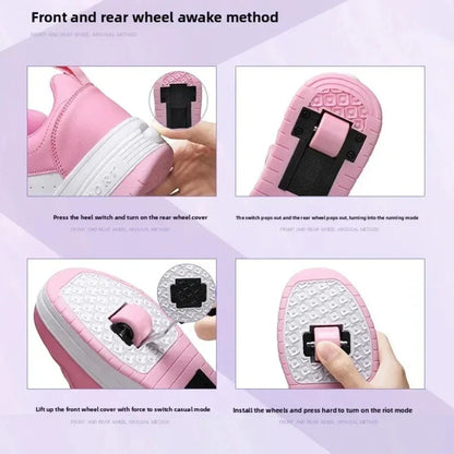 Ultra-Light Leathe Two Wheels Children's Sport Roller Skate Shoes for Kids Boys Girls Walking Running Sneakers Outdoor for Women