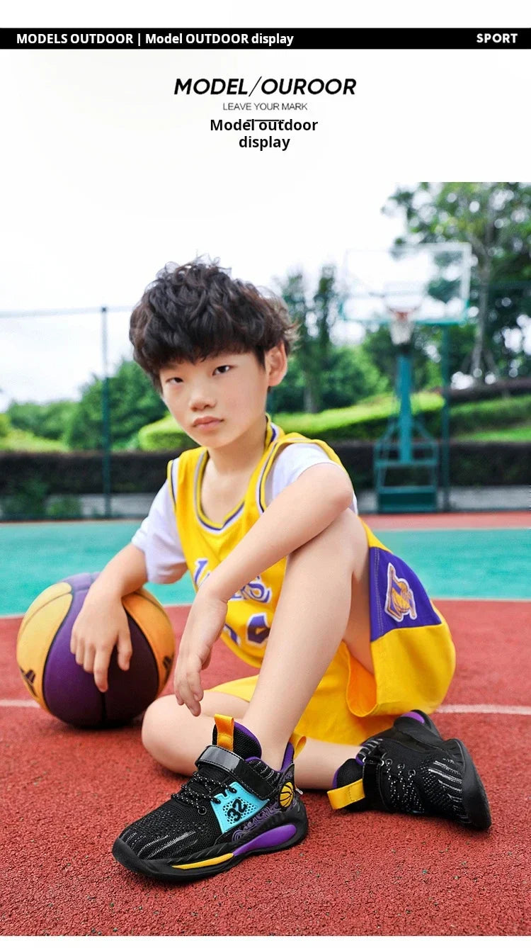 Brand Kids' Sports Shoes Non-slip Running Shoes Boys Basketball Sports Tennis Shoes Fashion Comfortable Teenager Casual Sneakers