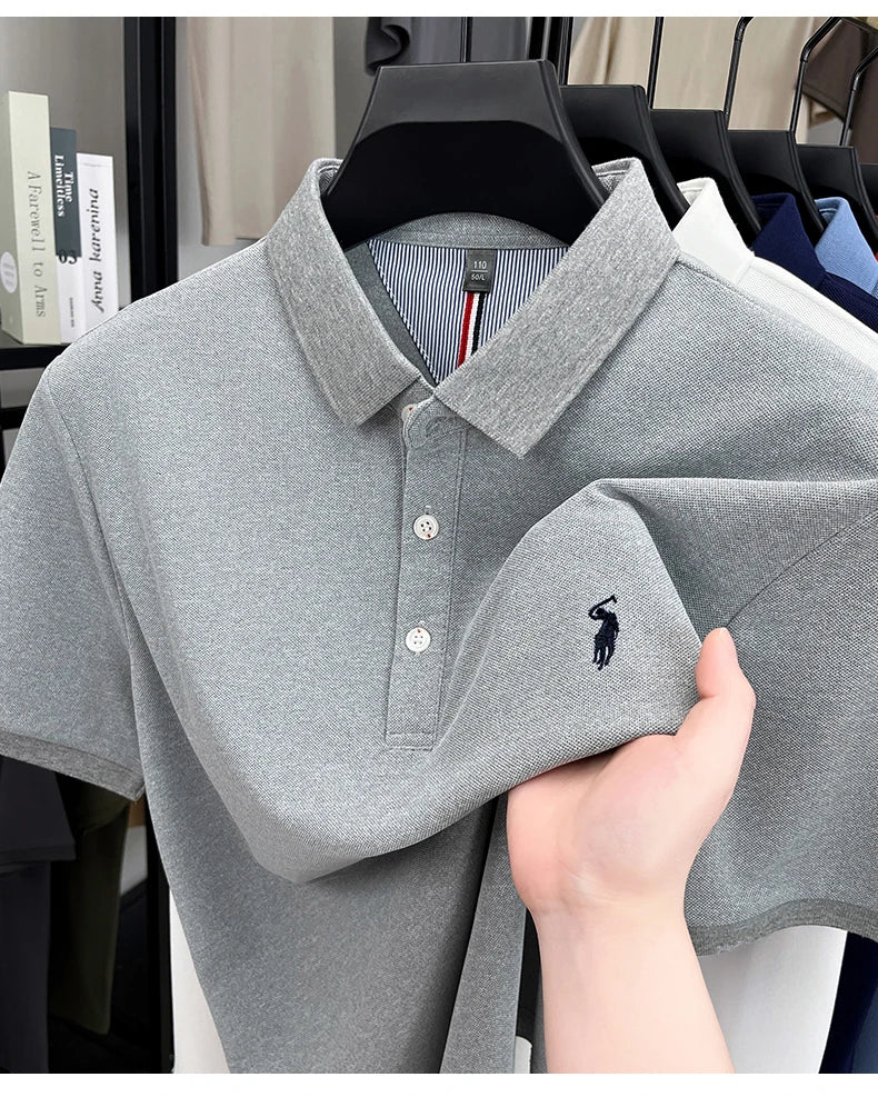 Luxury brand short sleeve men polo shirt summer ice silk breathable high-end pony embroidery design casual business Paul T-shirt