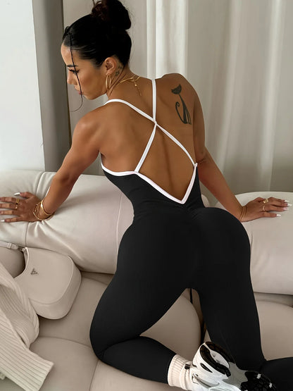 Pink Sports Jumpsuit Girls Running One Piece Bodysuit Workout Rompers Women Overalls Sportswear Fitness Yoga Suit