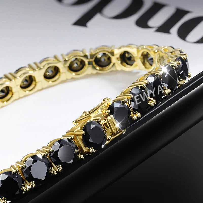 3mm 0.1CT Gradient Color Black Grey White Moissanite Diamond Tennis Bracelet for Men Women Unisex 925 Silver Link Bracelets