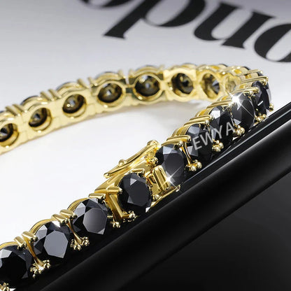 GRA Certified 3/4/5mm Full Black Moissanite Tennis Bracelet for Women Men 925 Silver Plated 18K Rose Gold Link Bracelets