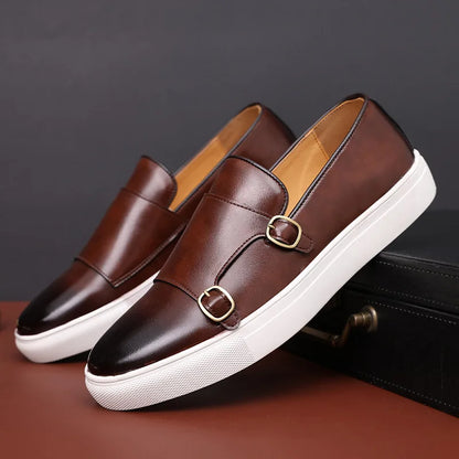 Fashion Men's Casual Shoes Snakeskin Grain Leather Men Retro British Style Loafers Monk Shoes Mens Slip-on Outdoor Driving Flats