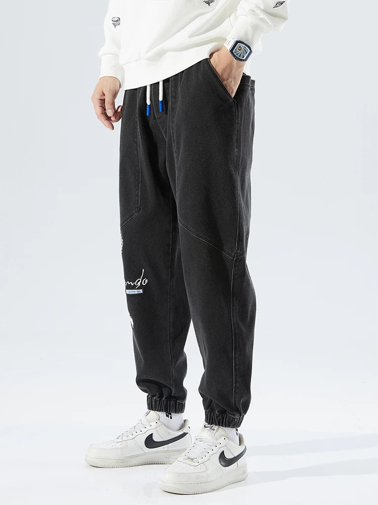2026 New Summer Men's Jeans Denim Jogger Pants Streetwear Style Ankle-Length Baggy Jeans with Drawsting Waist Asian Size XL-6XL