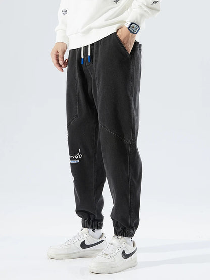 2026 New Summer Men's Jeans Denim Jogger Pants Streetwear Style Ankle-Length Baggy Jeans with Drawsting Waist Asian Size XL-6XL