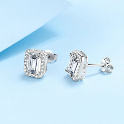 0.5CT 1CT 2CT Emerald Cut Moissanite Stud Earrings for Women Radiant Cut Bridal Classic Studs Jewelry S925 Silver Earring