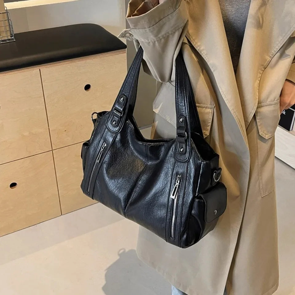 Daily Business Commuting Large Capacity Tote Hand Bags Soft Pu Leather Shoulder Bags for Women Zipper Women's Handbags Quality